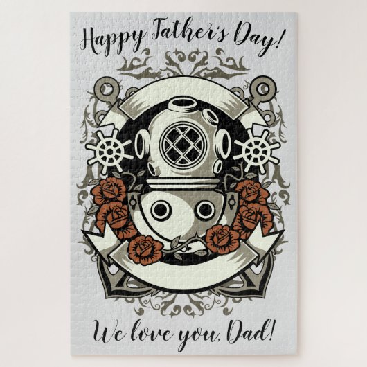 Victoriaans Steampunk diep Zee Diver Red Roses Legpuzzel (Verticaal)