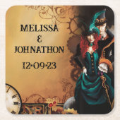 Victoriaans Steampunk Elegance bruiloft Vierkante Kartonnen Onderzetter (Voorkant)
