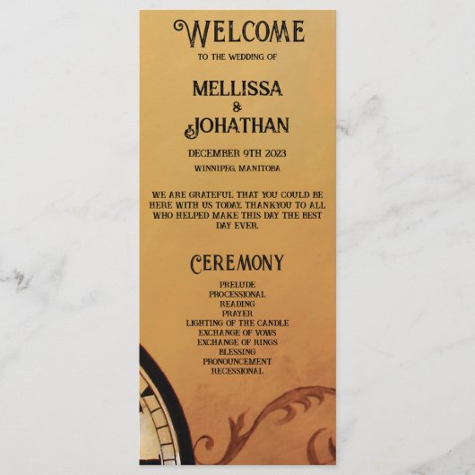 Victoriaans Steampunk Elegance Wedding Programma (Voorkant)