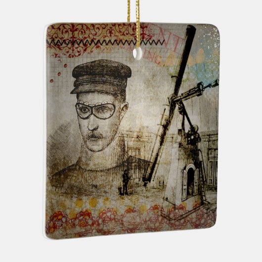 Victoriaans Steampunk Inventor Scientist Telescope Keramisch Ornament (Rechts)