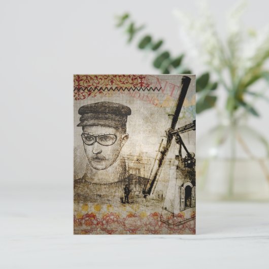 Victoriaans Steampunk Inventor Scientist Telescope Uitnodiging Briefkaart (Staand voorkant)
