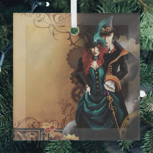 Victoriaans Steampunk Koppel Elegantie Romantiek Glas Ornament
