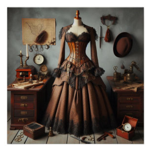 Victoriaans Steampunk Lady Detective Jurk Perfect Poster