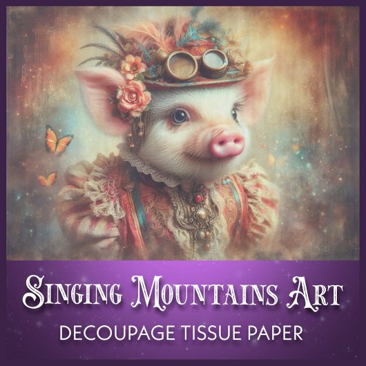 Victoriaans Steampunk Lady Pig Decoupage Tissuepapier