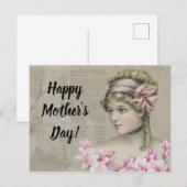 Victoriaans Steampunk Lady Pink Newspaper Briefkaart (Voorkant / Achterkant)