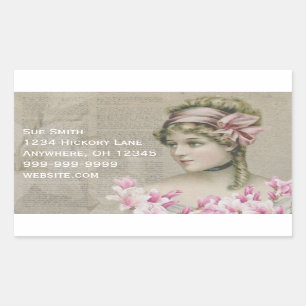 Victoriaans Steampunk Lady Pink Newspapier Adres Rechthoekige Sticker