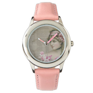 Victoriaans Steampunk Lady Roze Roestvrij staal Horloge