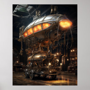 Victoriaans Steampunk Library Antiek Zeppelin Mode Poster