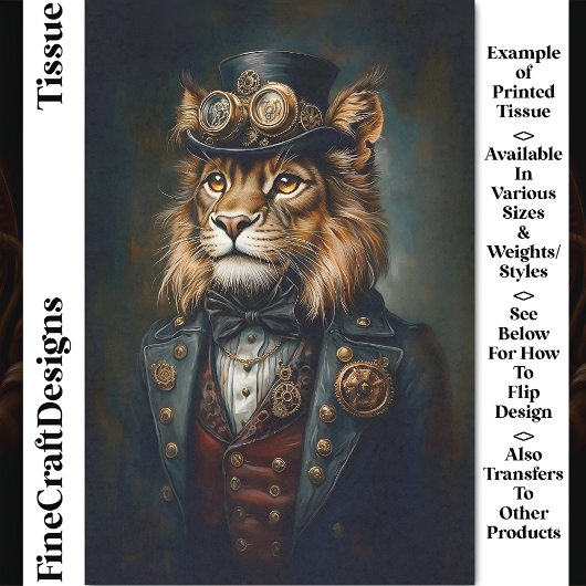 Victoriaans Steampunk Lion Portrait CH9 Decoupage Tissuepapier