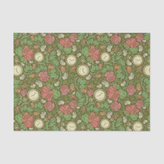 Victoriaans  Steampunk Pocket Watch Rozen Tissuepapier (Voorkant)