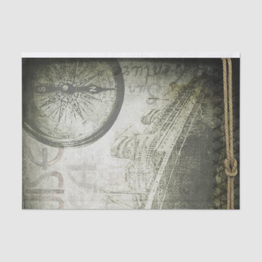 Victoriaans Steampunk Ship Compass Collage Tissuepapier (Voorkant)