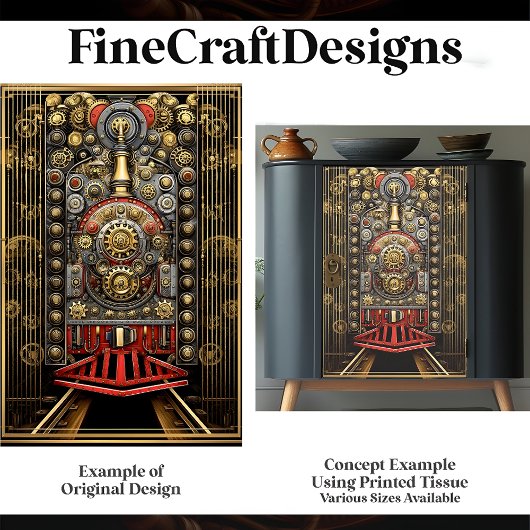 Victoriaans Steampunk Treinmotor G8 Decoupage Tissuepapier