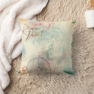 Victoriaans Steampunk   Waterverf Grunge Pastel Kussen