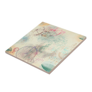 Victoriaans Steampunk Waterverf Grunge Pastel Tegeltje