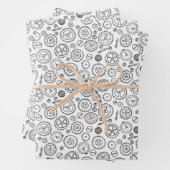 Victoriaans Steampunk White en Black Gears Tekenin Inpakpapier Vel (In situ)