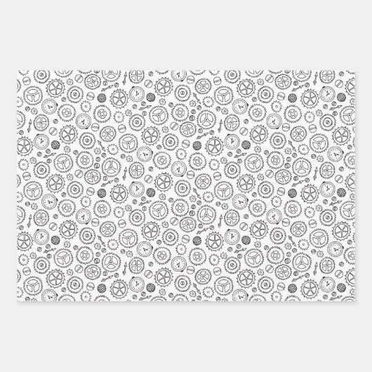 Victoriaans Steampunk White en Black Gears Tekenin Inpakpapier Vel (Voorkant)