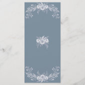 Victoriaans-stijl bruiloft in blauw met witte bloe menu (Achterkant)