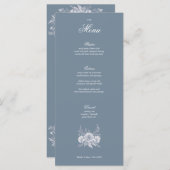 Victoriaans-stijl bruiloft in blauw met witte bloe menu (Voorkant / Achterkant)