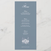 Victoriaans-stijl bruiloft in blauw met witte bloe menu (Voorkant)