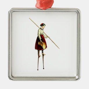 Victoriaans Stilt Walker Woman Metalen Ornament