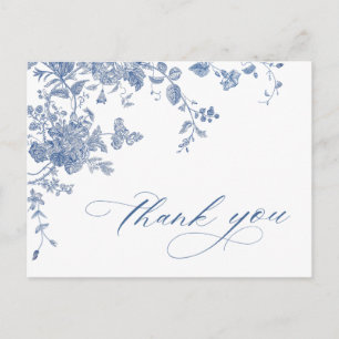 Victoriaans stoffige blauwe Franse tuin Dank u Briefkaart