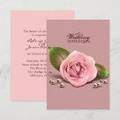 Victoriaans stoffige roos bloem, roze bruiloft kaart (Voorkant / Achterkant)