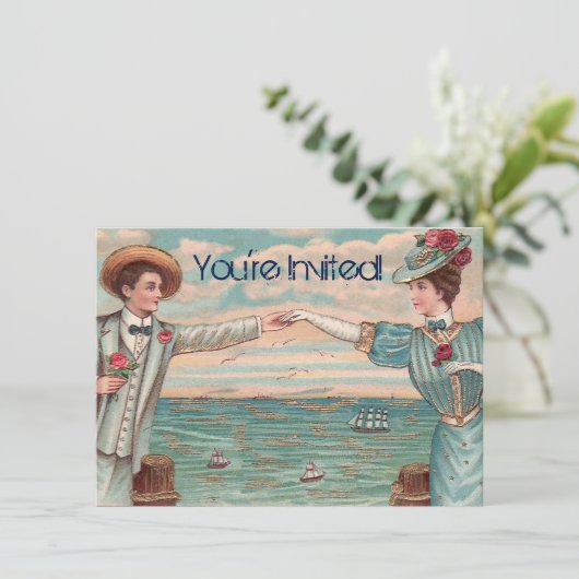 Victoriaans strand liefde dressy oceaan bruiloft p kaart (Staand voorkant)