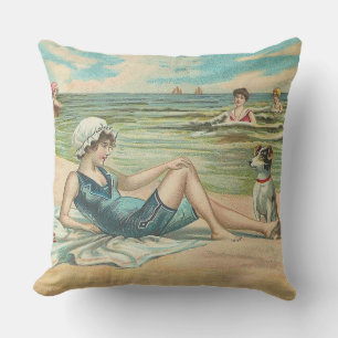 Victoriaans strand zwemmen meisje oceaan zomervaka buitenkussen