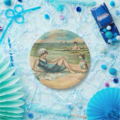 Victoriaans strand zwemmen meisje oceaan zomervaka papieren bordje (Feest)