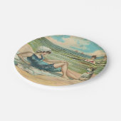 Victoriaans strand zwemmen meisje oceaan zomervaka papieren bordje (Gekanteld)