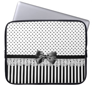 Victoriaans strepen met zwarte en witte strepen laptop sleeve