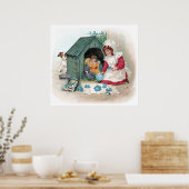 Victoriaans Tea Party in Doghouse Poster (Keuken)
