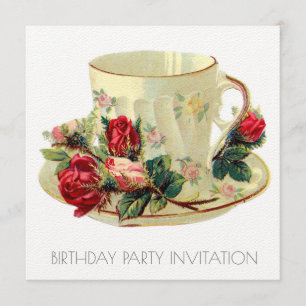  VICTORIAANS TEACUP BIRTHDAY INVITATIE KAART
