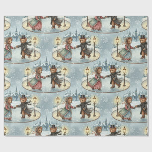 Victoriaans Teddy Bear Ice Skating Wrapping Paper Cadeaupapier