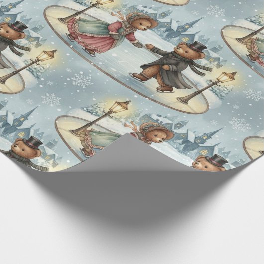 Victoriaans Teddy Bear Ice Skating Wrapping Paper Cadeaupapier (Hoek)
