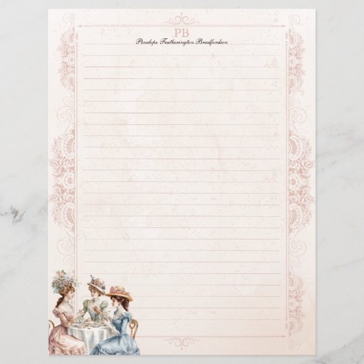  Victoriaans theemonogram gevoerd briefpapier (Voorkant)