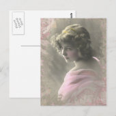  Victoriaans tienermeisje in roze Briefkaart (Voorkant / Achterkant)