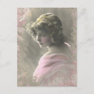 Victoriaans tienermeisje in roze Briefkaart