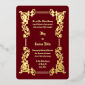 Victoriaans tijdperk 1851 Elegante bloemrand bruil Folie Uitnodiging (Voorkant)