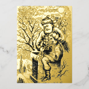 Victoriaans tijdperk 1875 Sinterklaas met speelgoe Folie Feestdagenkaart