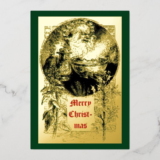 Victoriaans tijdperk 1879 Oude kerstman Folie Feestdagenkaart (Voorkant)