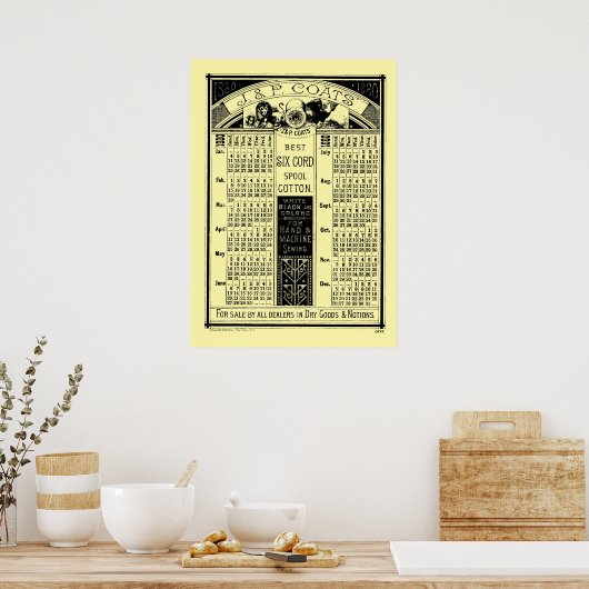 Victoriaans Tijdperk 1880 Spool Kalender Poster (Keuken)