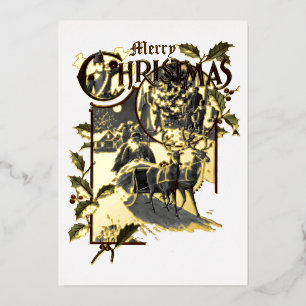 Victoriaans tijdperk 1899: Kerstman en rendier Folie Feestdagenkaart