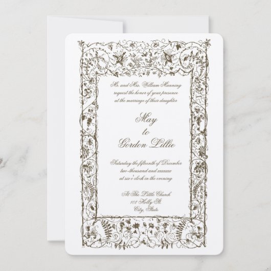 Victoriaans Tijdperk  Botanische Grens Bruiloft Kaart (Voorkant)