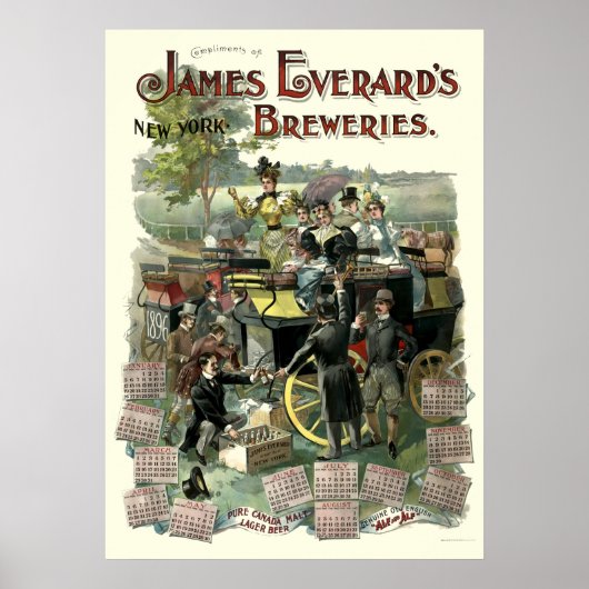 Victoriaans tijdperk New York Brouwerij 1896 Agend Poster (Voorkant)