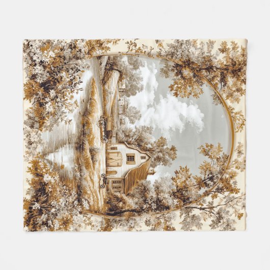  Victoriaans Toile Country Scene Fleece Deken (Voorkant (Horizontaal))