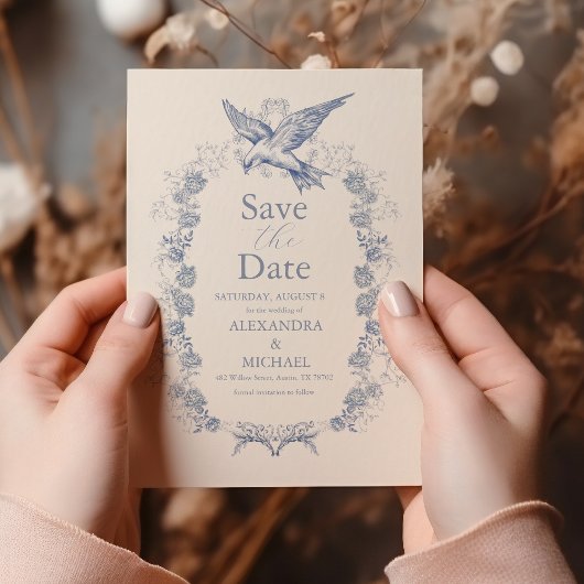 Victoriaans Toile Frans Blauw Classic Bruiloft Save The Date