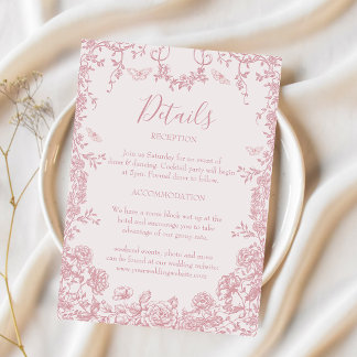 Victoriaans Toile Roze Chinoiserie Wedding Details Informatiekaartje