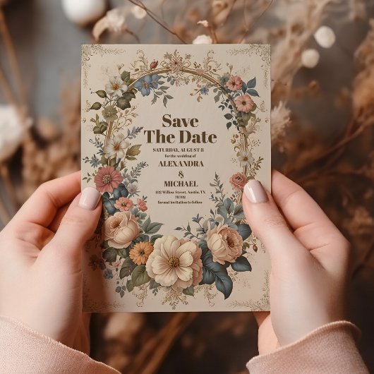 Victoriaans  tuinbouwbruiloft save the date