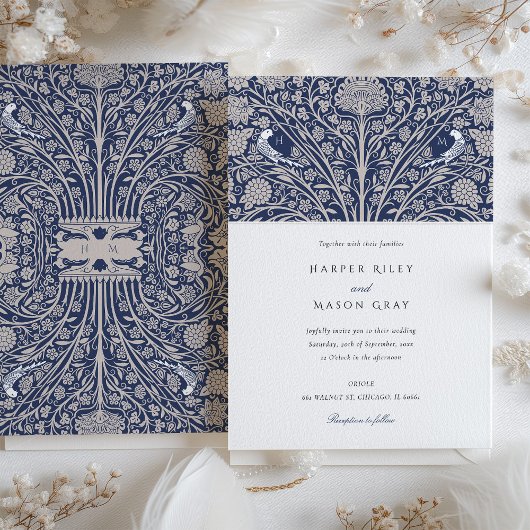 Victoriaans tweelingvogels Monogram bruiloft Kaart